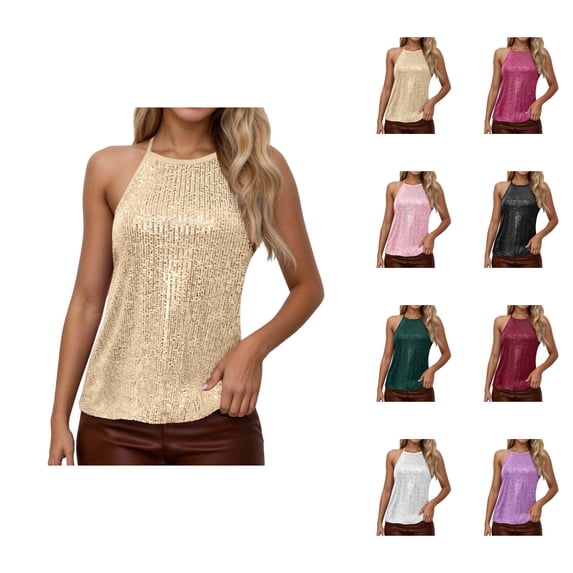 Sparkly Sequin Camisole Tops for Women Shiny Sequins Spaghetti Strap Cami Tank Top Rave Party Clubwear