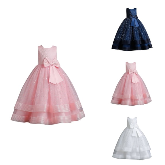 Sparkly Sequin Flower Girl Dress with Big Bow – Princess Tulle Ball Gown for Wedding, Party, Graduation, Prom (Ages 3-13T)