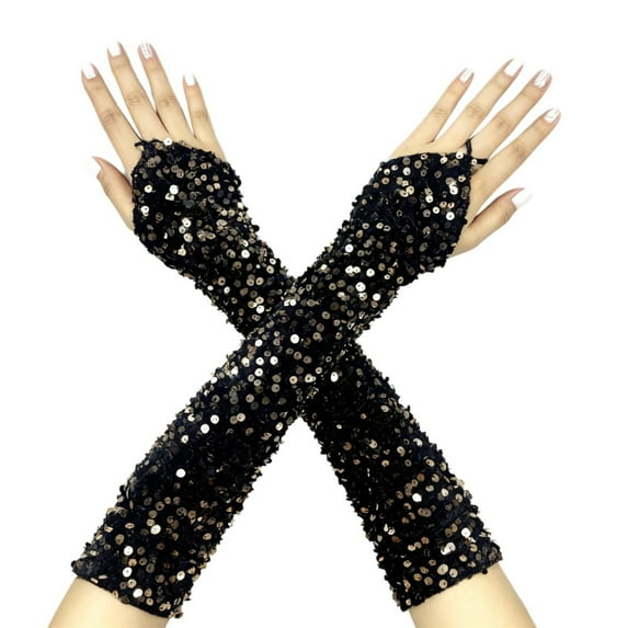 Sparkly Sequin Gloves Long Velvet Arm Sleeves Wedding Prom Gloves for Women Elegant Party Gloves