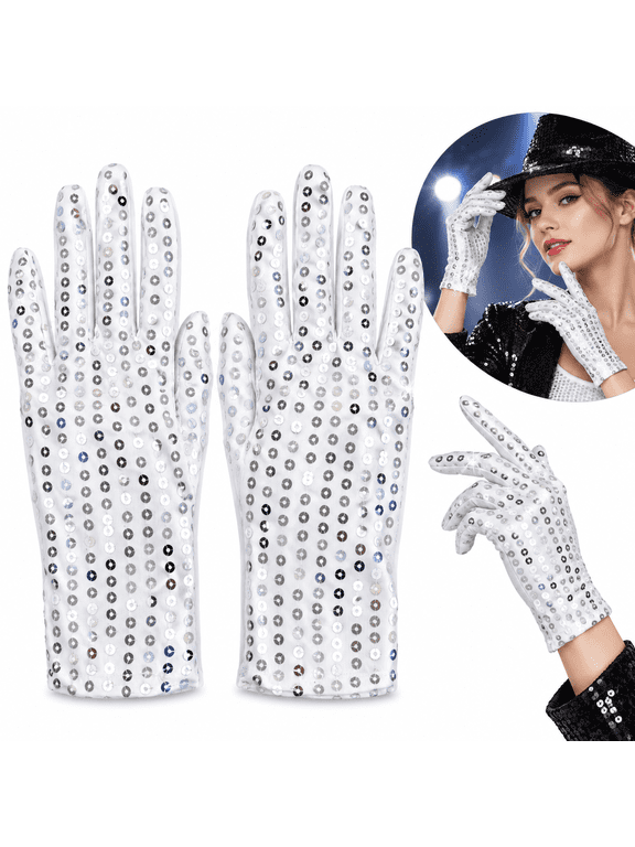 Sparkly Sequin Gloves,Silver Glitter Gloves for Dance Performance Cosplay Party,Unisex One Size Stretchy Breathable Lightweight Halloween Wedding Prom