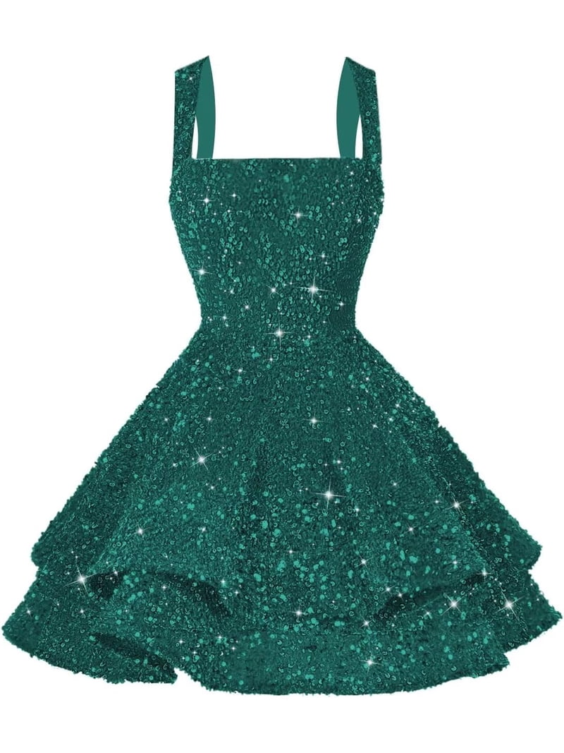 glitter dresses for teens LYQDRSS Sparkly Sequin Homecoming Tiered Sweet 16 Photo Short Cocktail Party Dress Zu011, Girl's, Clear 22W