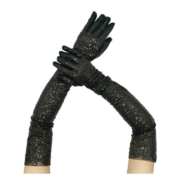 Sparkly Sequin Long Opera Gloves for Women 1920s Evening Satin Dress Accessory Elbow Length Bridal Party Size:One Size