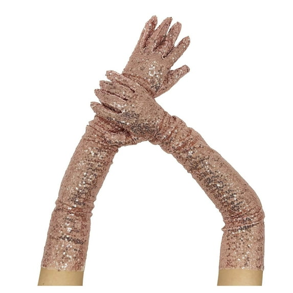 Sparkly Sequin Long Opera Gloves for Women 1920s Evening Satin Dress Accessory Elbow Length Bridal Party Size:One Size
