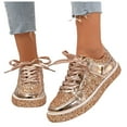 thumbnail image 1 of Sparkly Sequin Low Top Fashion Sneakers for Women Bling Glitter Metallic Lace up Platform Casual Flat Walking Shoes, 1 of 7