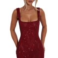 thumbnail image 1 of Sparkly Sequin Meramid Prom Dresses Spaghetti Straps Square Neck Tube Formal Evening Party Club Gowns Red L, 1 of 8