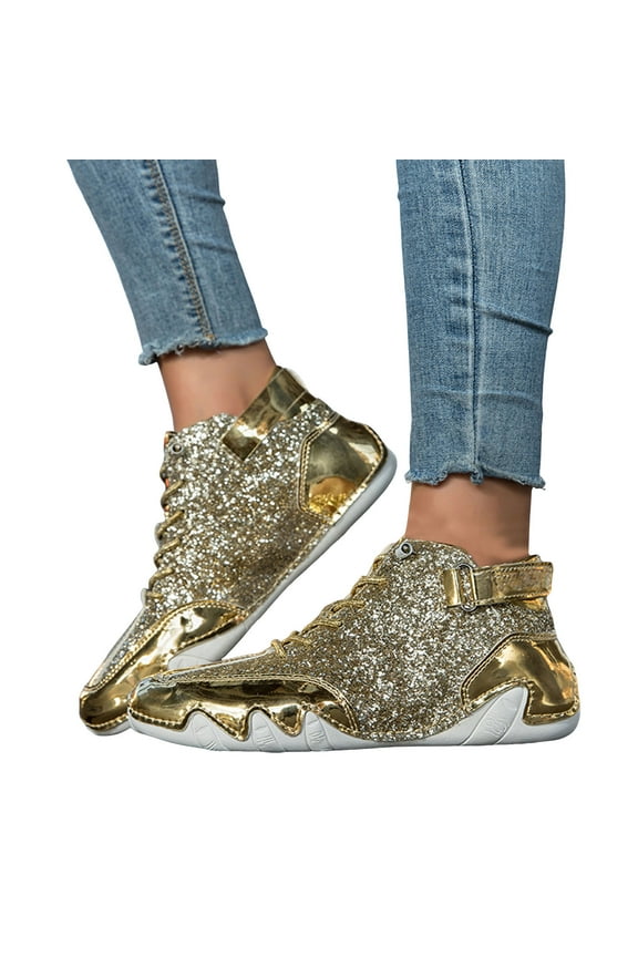 Sparkly Sequin Metallic Barefoot High Top Fashion Sneakers Combat Boots for Women Men Glitter Hiking Walking Flat Ankle Booties