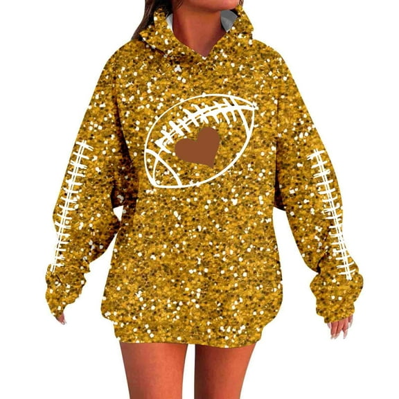 Sparkly Sequin Print Football Hooded Sweatshirt For Women Fashion y2k Oversize Loose Hoodie Tops