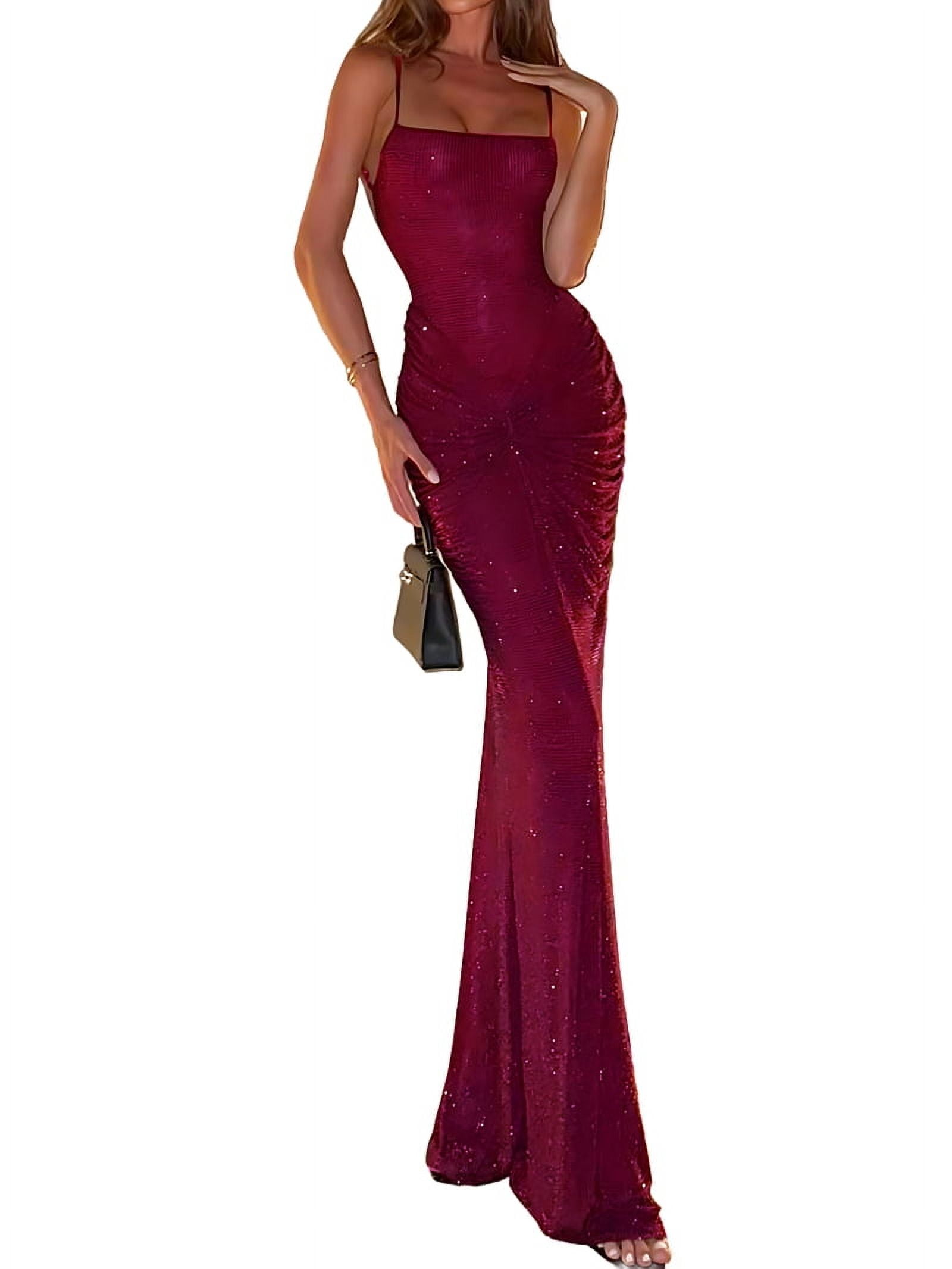 where to buy semi formal dresses Red Sequin Corset Gown with High Slit – Glamorous Off-Shoulder Evening Dress main image 1