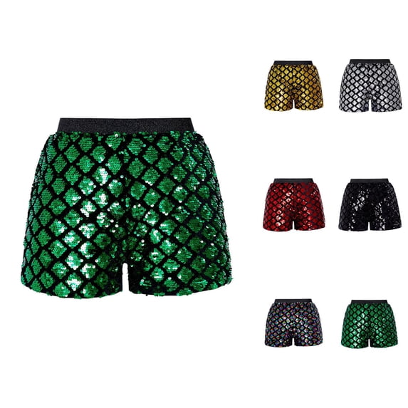 Sparkly Sequin Shorts for Women Elastic High Waist Shiny Metallic Sequins Hot Shorts Disco Party Clubwear