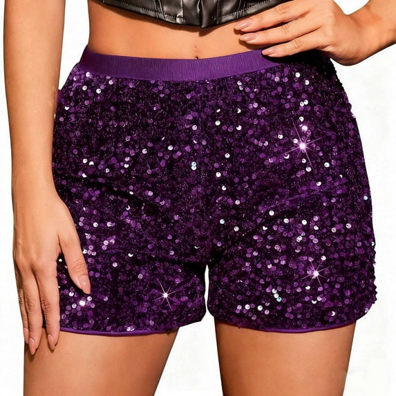Sparkly Sequin Shorts for Women High Waisted Shiny Hot Pants Glitter Party Clubwear Rave Outfits Festive Bottoms