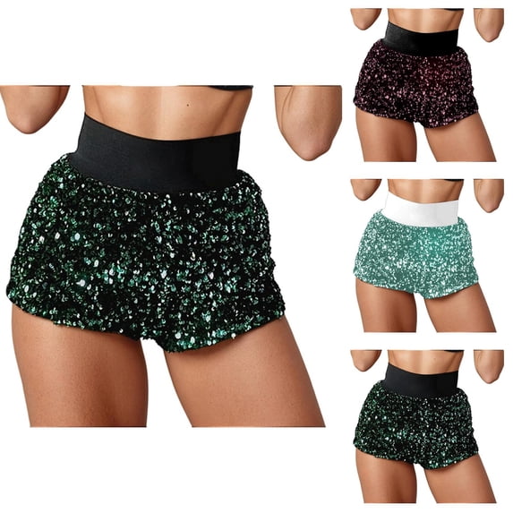 Sparkly Sequin Shorts for Women Summer Casual Elastic High Waist Shiny Sequins Hot Shorts Night Party Clubwear
