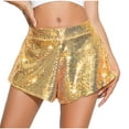 thumbnail image 1 of Sparkly Sequin Shorts for Womens Fashion High Elastic Waist Straight Leg Solid Glitter Party Hot Short Clubwear (Large, Gold), 1 of 6