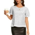 thumbnail image 1 of Sparkly Sequin Tops Womens Ruffled Short Sleeve Glitter Blouses Evening Party Dressy Casual Outfits for Women (M, White), 1 of 7