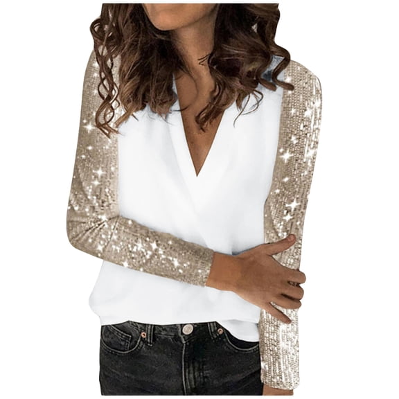 Sparkly Sequin Tops for Women Blouse Business Casual Work Long Sleeve Tunic Tops Elegant Modest Shirt Blouse