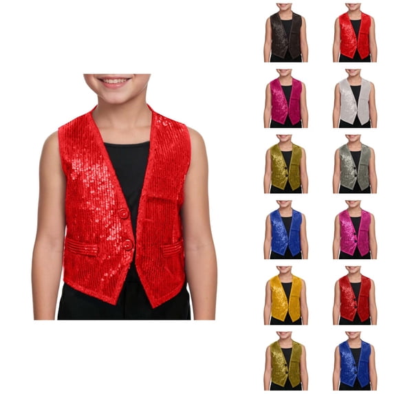 Sparkly Sequin Vest for Boys Girls Shiny Dance Vests Open Front Sleeveless Jacket Coat Vest Tops for Performance