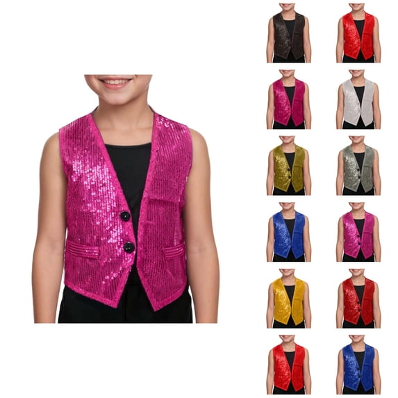 Sparkly Sequin Vest for Boys Girls Shiny Dance Vests Open Front Sleeveless Jacket Coat Vest Tops for Performance