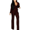 thumbnail image 1 of Sparkly Sequin Wide Leg Jumpsuits for Women Long Sleeve Plus Size V Neck Sexy Elegant One Piece Pants Rompers Belt, 1 of 7