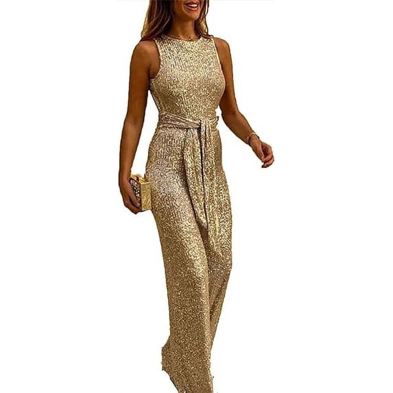 Sparkly Sequin Wide Leg Jumpsuits for Women Long Sleeve Plus Size V Neck Sexy Elegant One Piece Pants Rompers Belt
