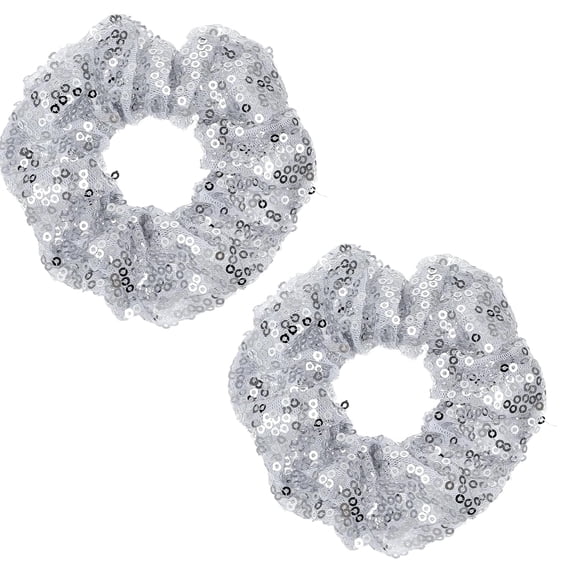 Sparkly Sequins Hair Scrunchies Tutuviw 2 Pcs Elastic Stretch Sparkly Glitter Fashion Scrunchie Hair Tie Ponytail Holders Bun Cover for Girls and Women (Silver)