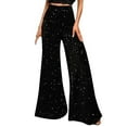 thumbnail image 1 of Sparkly Sequins Patchwork Pants High Waisted Full Length Wide Leg Pants Slim Fit Stretchy Pants Ladies Retro Club Party Trousers Black,M, 1 of 8