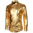 thumbnail image 1 of Sparkly Shirts for Men Long Sleeve Button-Down Collared Tshirts Shirt Mens Trendy Solid Color Shiny Slim Lapel Nightclub Party Tees Tops, 1 of 8
