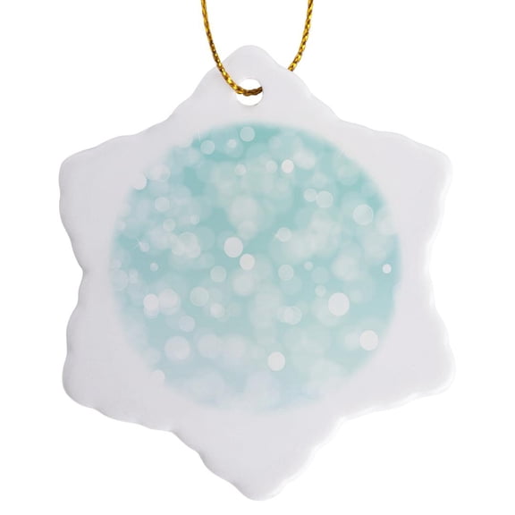 3drose, Sparkly Sky Blue and White Bokeh, 3 inch Snowflake Porcelain Ornament