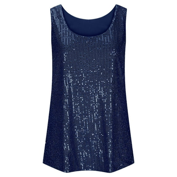 Sparkly Sleeveless Tank Camisole Loose Round Neck Party Tops Color: Navy Size: XXL