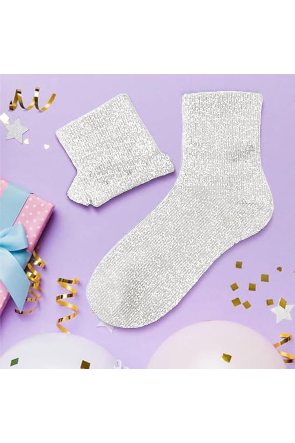 Sparkly Slouch Socks, Solid Color Mid Calf Hosiery, Shimmer Metallic Thread, Casual Everyday Pack