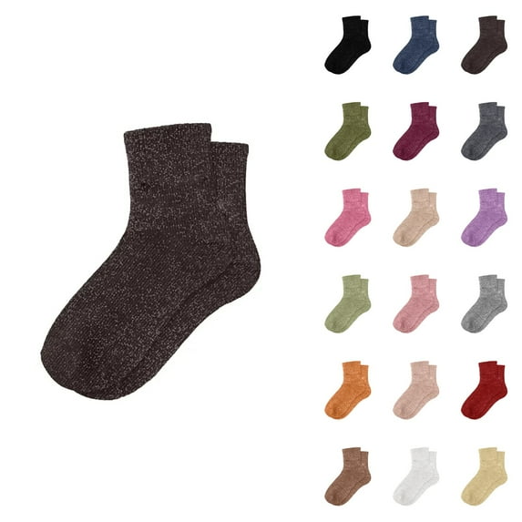 Sparkly Solid Color Slouch Socks for Women – 6 Pairs Soft, Thick, Extra Long Mid-Calf Socks with Comfortable Stretch Fit for Daily Wear & Casual Outfits
