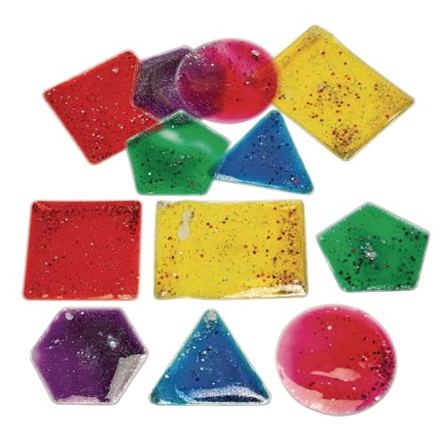 , Sparkly Squishy Sensory Liquid-Filled Geometric Shapes Set of 12$$Office