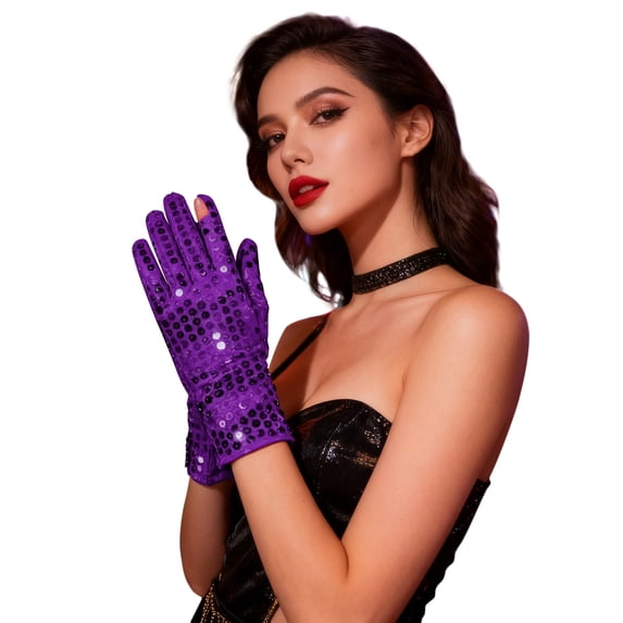Sparkly Stage Performance Elegant Long Sleeve Evening Wear Shiny Glitter Hand Gloves For Girls