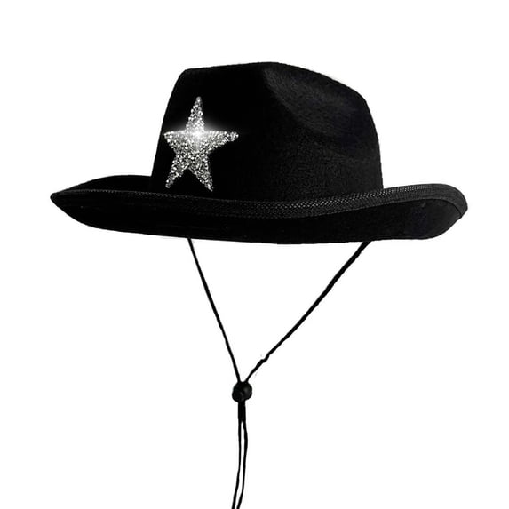 Sparkly Star Cowboy Hat For Kids Western Party Festival Sun Outdoor Play For Girls And Boys Casual Black - One Size