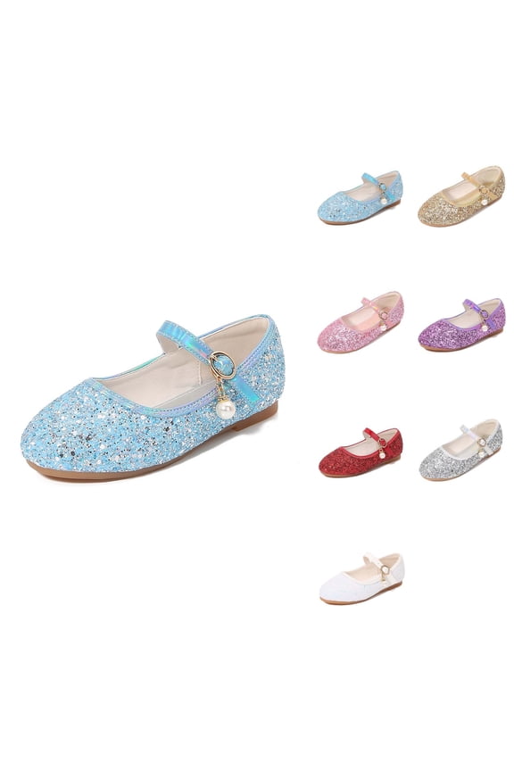 Sparkly T-Strap Sandals for Girls, Fashionable Glitter Princess Dress Shoes with Closed Toe, Lightweight Comfortable Ballet Flats for Toddlers – Wedding, Party, Prom