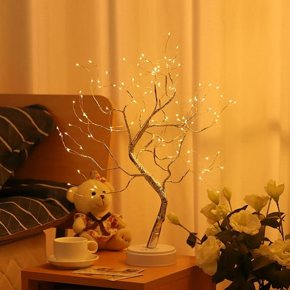 Sparkly Tabletop Bonsai Tree Light 108 LED Warm White Fairy Light Spirit Tree, DIY Artificial Twinkling Tree Lamp for Bedroom Desktop Festivals Room Decor, USB or Battery Powered Lights