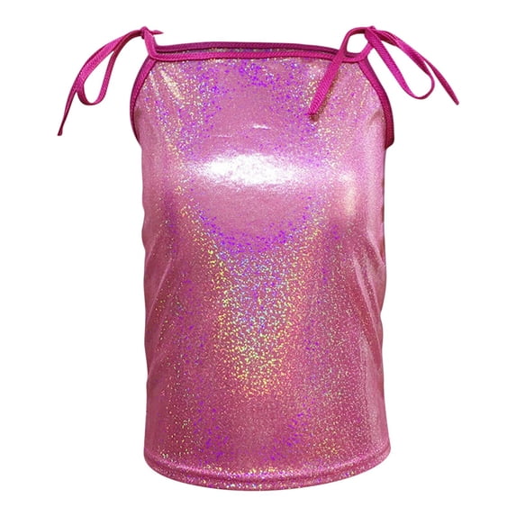 Sparkly Tank Tops for Girls Size 4-14 Spaghetti Strap Cami Top Teens Kids Trendy Shiny Solid Dance Performance Tees Shirts 2025