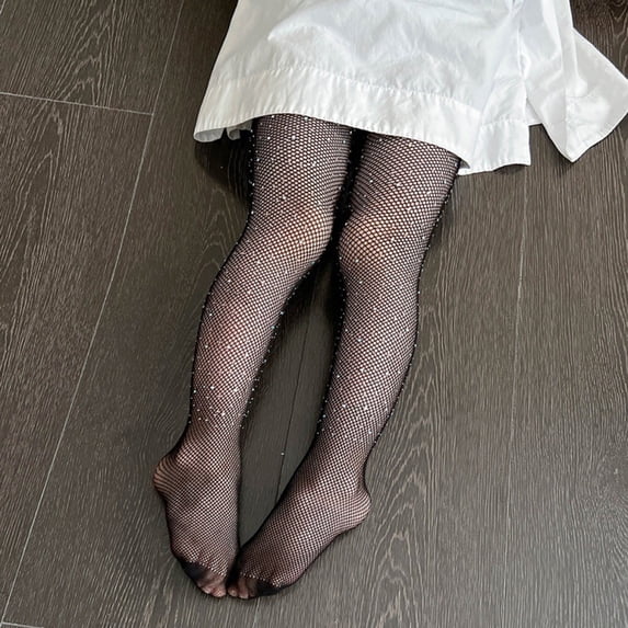 Sparkly Tights Fishnet Stockings with Rhinestone High Waist Tights Girls' Fishnet Stockings Stocking Holiday Party Xmas Decoration 6-12 Years
