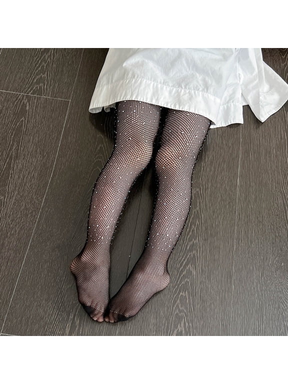 Sparkly Tights Fishnet Stockings with Rhinestone High Waist Tights Girls' Fishnet Stockings Stocking Holiday Party Xmas Decoration 6-12 Years