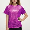 thumbnail image 1 of Sparkly Tops for Girls Short Sleeve Crewneck Shiny T-Shirts Size 3-16 Teens Kids Trendy Pullover Solid Shiny Checked Dance Performance Tees, 1 of 4