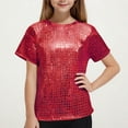 thumbnail image 1 of Sparkly Tops for Girls Short Sleeve Crewneck Shiny T-Shirts Size 3-16 Teens Kids Trendy Pullover Solid Shiny Checked Dance Performance Tees, 1 of 4