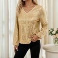 thumbnail image 1 of Sparkly Tops for Women Going Out Sequin V Neck Shirts (Gold L), 1 of 4