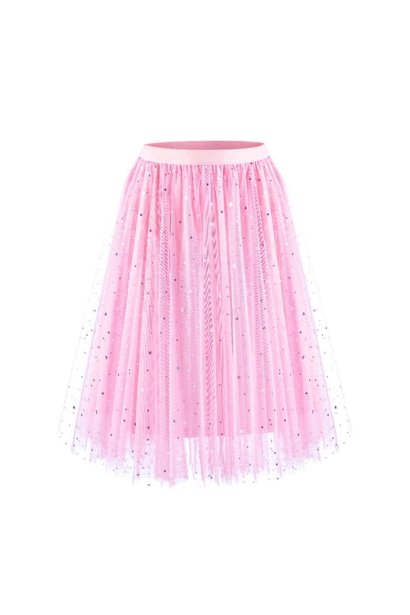 Sparkly Tulles Skirts for Women Knee Length High Waisted A-Line Wedding Party Mesh Skirt with Lining S