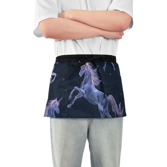 Sparkly Unicorns Jumping Short Server Apron with 3 Pockets for Unisex Chef Gardening