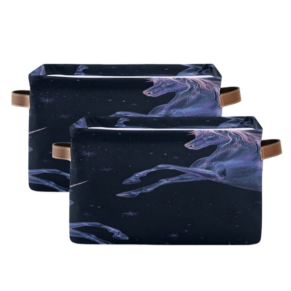Sparkly Unicorns Jumping Square Storage Bins with Handles Collapsible Containing Box 2 Packs
