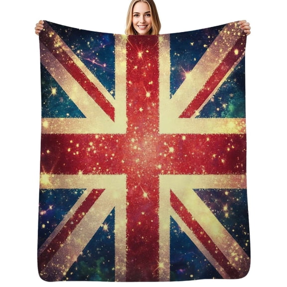 Sparkly Union Jack Flag Flannel Blanket Warm Soft Bedding Throws Winter Camping Chair Sofa Bed