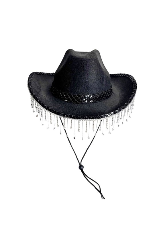 Sparkly Wedding Party Hat Rhinestones Accents Flowing Tassels Delicate Lace Trim Adjustable Adult Size