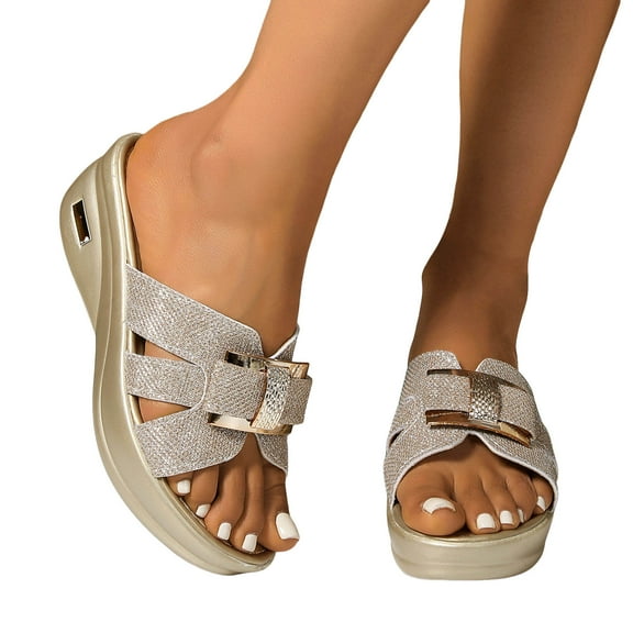 Sparkly Wedge Slides Sandals for Women 2025 Bow Orthopedic Platform Banquet Wedding Slip on Dress Slippers