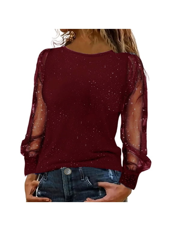 Sparkly Womens Top Plus Size Sequin Sequence Tops for Women Sequin Tops for Women Party Night Sparkle Tops Holiday Party Tops for Women Glitter Blouse,Red,XL