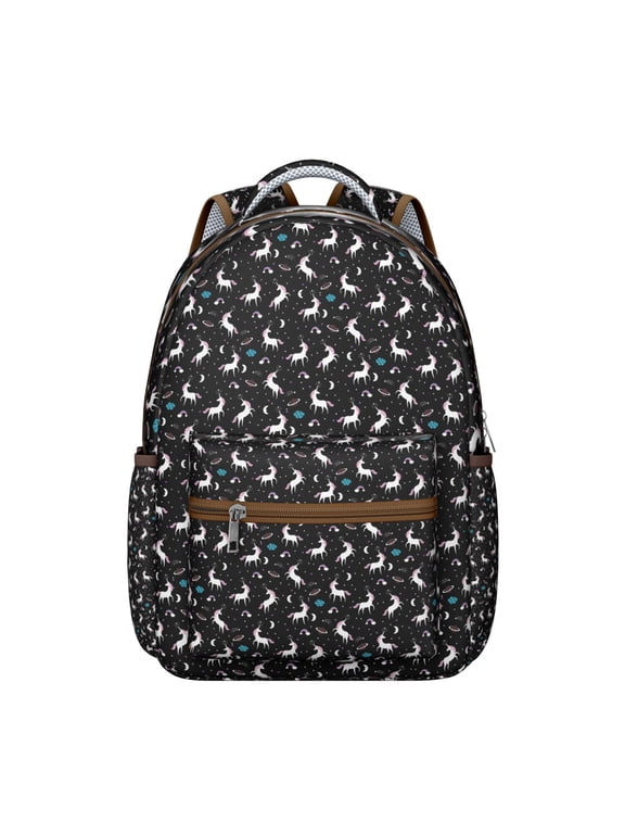 rainbow unicorn school backpack for Student with fantasy animal theme, mystical clouds and moon print, breathable straps, durable oxford cloth for travel