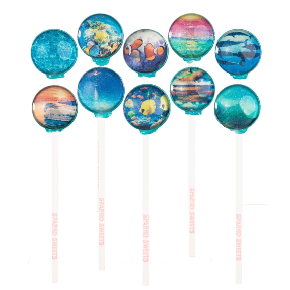 Sparko Sweets Aquatic Lollipops, Rainforest of the Ocean, 10 Pieces, Handcrafted in USA - Perfect for Beach-Themed Parties, Gifts, Party Favors