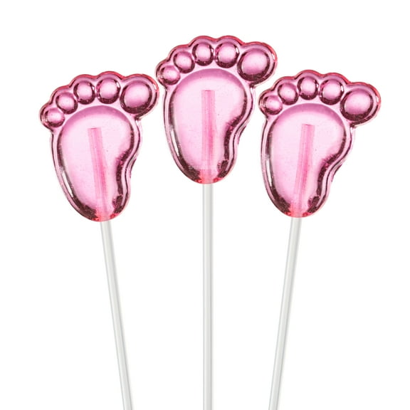 Sparko Sweets Pink Baby Feet Twinkle Pops Lollipops, 100 Pieces, Watermelon Flavor, 12-Inch Long Stems, Handcrafted in USA - Perfect for Girl Baby Shower Favors, 4 lbs